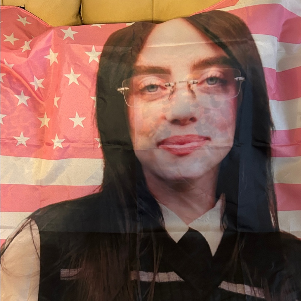 Billie Eilish, Pink and Black Flag with Portrait